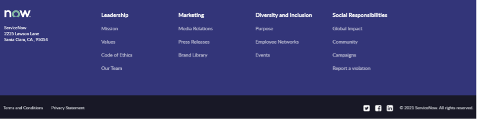 ServiceNow Footer